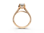 Solitaire Engagement Ring Setting for Emerald Cut Center with Accented Split Shank and Prong Head in Rose Gold