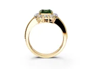 Halo Engagement Ring Setting for Fancy Green Asscher Cut Center with Milgrain Channel Band and Prong Head in Yellow Gold