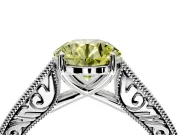 Solitaire Engagement Ring Setting for Fancy Yellow Round Cut Center with Engraved Pave Band and Prong Head in Platinum