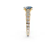 Solitaire Engagement Ring Setting for Fancy Blue Oval Center with Pave Cathedral Shoulders and Prong Head in Yellow Gold