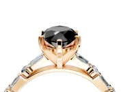 Baguette Engagement Ring Setting for Fancy Black Marquise Center with Alternating Bar-Set Band and Prong Head in Rose Gold
