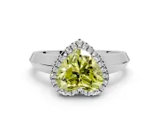 Halo Engagement Ring Setting for Fancy Yellow Heart-Shaped Center with Knife Ridge Cathedral Band and Prong Head in White Gold