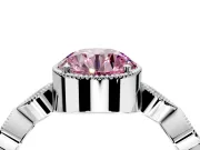 Vintage Station Engagement Ring Setting for Fancy Pink Round Cut Center with Accents and Prong Head in Sterling Silver