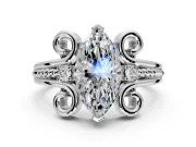 Solitaire Engagement Ring Setting for Marquise Center with Twisted Band and Scroll Prong Head in Sterling Silver