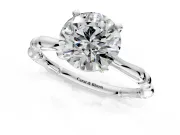 Solitaire Engagement Ring Setting for Round Cut Center with Bamboo Band and Prong Head in White Gold