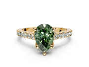 Solitaire Engagement Ring Setting for Fancy Green Pear-Shaped Center with Widening Pave Band and Claw Prong Head in Yellow Gold