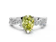 Solitaire Engagement Ring Setting for Fancy Yellow Pear-Shaped Center with Bar-Station Pave Twist and Prong Head in Platinum