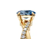 Solitaire Engagement Ring Setting for Fancy Blue Oval Center with Half-Pave Crossover Band and Prong Head in Yellow Gold