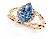 Halo Engagement Ring Setting for Fancy Blue Pear-Shaped Center with Rope Twist Split Shank and Prong Head in Rose Gold