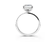 Solitaire Engagement Ring Setting for Asscher Cut Center with Pave Accents and Prong Head in Sterling Silver