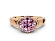 Solitaire Engagement Ring Setting for Fancy Pink Round Cut Center with Wide Band, Pave Collar and Prong Head in Rose Gold