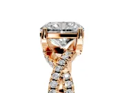 Solitaire Engagement Ring Setting for Radiant Cut Center with Narrow Twist Pave Band and Prong Head in Rose Gold