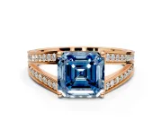 Split Shank Engagement Ring Setting for Fancy Blue Asscher Cut Center with Pave Split Shank and Prong Head in Rose Gold