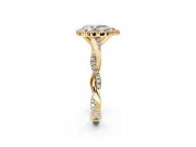 Halo Engagement Ring Setting for Pear-Shaped Center with Pave and Plain Twist Band and Prong Head in Yellow Gold