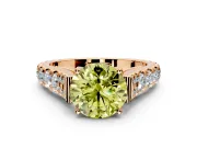 Solitaire Engagement Ring Setting for Fancy Yellow Round Cut Center with Pave Cathedral Shoulders and Prong Head in Rose Gold