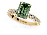 Solitaire Engagement Ring Setting for Fancy Green Emerald Cut Center with Fine Pave Band and Claw Prong Head in Yellow Gold