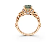 Solitaire Engagement Ring Setting for Fancy Green Princess Cut Center with Filigree Band and Prong Head in Rose Gold