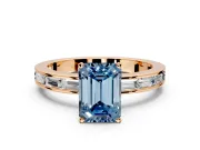 Solitaire Engagement Ring Setting for Fancy Blue Emerald Cut Center with Channel Baguette Band and Prong Head in Rose Gold