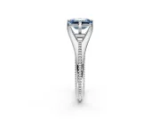 Solitaire Engagement Ring Setting for Fancy Blue Emerald Cut Center with Milgrain Cathedral Band and Prong Head in White Gold