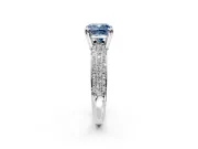 Solitaire Engagement Ring Setting for Fancy Blue Cushion Cut Center with Multi-Row Pave Accents and Basket Head in Sterling Silver