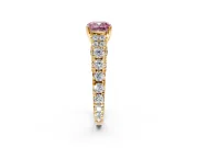 Solitaire Engagement Ring Setting for Fancy Pink Cushion Cut Center with Pave Cathedral Shoulders and Prong Head in Yellow Gold