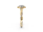 Halo Engagement Ring Setting for Round Cut Center with Twist Band and Prong Head in Yellow Gold