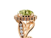 Halo Engagement Ring Setting for Fancy Yellow Round Cut Center with Leaf Motif Split Shank and Prong Head in Rose Gold