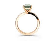 Solitaire Engagement Ring Setting for Fancy Green Princess Cut Center with Fine Pave Band and Claw Prong Head in Rose Gold