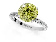 Solitaire Engagement Ring Setting for Fancy Yellow Round Cut Center with Micro Pave Band and Prong Head in Platinum