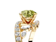 Solitaire Engagement Ring Setting for Fancy Yellow Round Cut Center with Pave Bypass Twist Band and Prong Head in Yellow Gold
