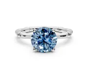 Solitaire Engagement Ring Setting for Fancy Blue Round Cut Center with Bamboo Band and Prong Head in Platinum