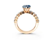 Shared-Prong Engagement Ring Setting for Fancy Blue Heart-Shaped Center with Graduated Accents and Prong Head in Rose Gold