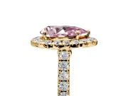 Halo Engagement Ring Setting for Fancy Pink Pear-Shaped Center with Narrowing Pave Band and Prong Head in Yellow Gold