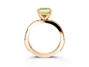 Solitaire Engagement Ring Setting for Fancy Yellow Asscher Cut Center with Milgrain-Edged Pave Band and Prong Head in Rose Gold