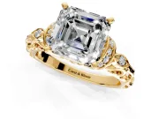 Solitaire Engagement Ring Setting for Asscher Cut Center with Filigree Band and Prong Head in Yellow Gold