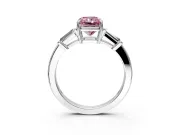 3 Stone Engagement Ring Setting for Fancy Pink Radiant Cut Center with Baguette Accents and Prong Head in Platinum