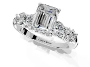 5 Stone Engagement Ring Setting for Emerald Cut Center with Graduated Accents and Prong Head in White Gold