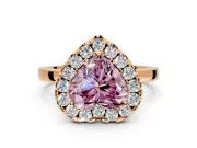 Halo Engagement Ring Setting for Fancy Pink Heart-Shaped Center with Thin Plain Band and Prong Head in Rose Gold