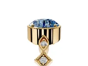 Milgrain Bezel Engagement Ring Setting for Fancy Blue Round Cut Center with Marquise Stations and Bezel Head in Yellow Gold
