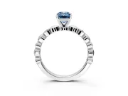 Solitaire Engagement Ring Setting for Fancy Blue Emerald Cut Center with Beaded Bezel Station Band and Prong Head in White Gold