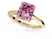 Solitaire Engagement Ring Setting for Fancy Pink Radiant Cut Center with Narrow Cathedral Band and Prong Head in Yellow Gold