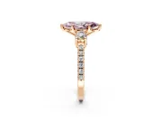 3 Stone Engagement Ring Setting for Fancy Pink Marquise Center with Round Cut Side Accents and Prong Head in Rose Gold