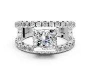 Solitaire Engagement Ring Setting for Princess Cut Center with Wide-Open Split Shank and Prong Head in Sterling Silver
