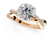 Crossover Engagement Ring Setting for Round Cut Center with Pave and Plain Strands and Prong Head in Rose Gold