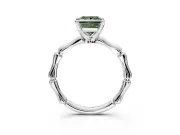 Solitaire Engagement Ring Setting for Fancy Green Princess Cut Center with Bamboo Band and Prong Head in Sterling Silver