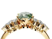 Cluster Engagement Ring Setting for Fancy Green Marquise Center with 2-Row Shoulder Clusters and Prong Head in Yellow Gold