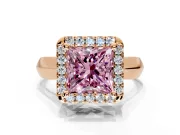 Halo Engagement Ring Setting for Fancy Pink Princess Cut Center with Square Band and Prong Head in Rose Gold
