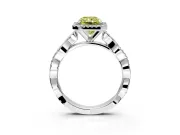 Halo Engagement Ring Setting for Fancy Yellow Radiant Cut Center with Pave and Plain Twist Band and Prong Head in Sterling Silver