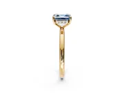 Hidden Halo Engagement Ring Setting for Fancy Blue Asscher Cut Center with Thin Rounded Band and Prong Head in Yellow Gold
