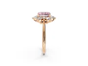 Small-Accent Cluster Halo Engagement Ring Setting for Fancy Pink Radiant Cut Center with Plain Band and Prong Head in Rose Gold
